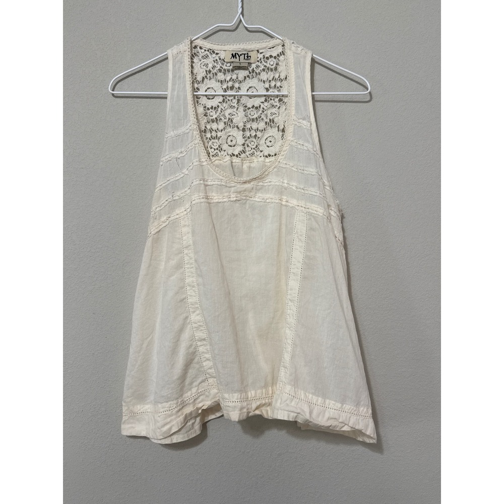 VTG Y2K Myth NYC Cream Boho Crochet Tank Women's‎ Large Indie Sleaze 100% Cotton